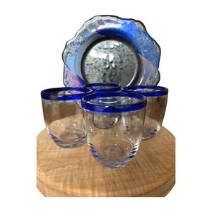 Artland Festival Cobalt Rim Glasses – Set of 4